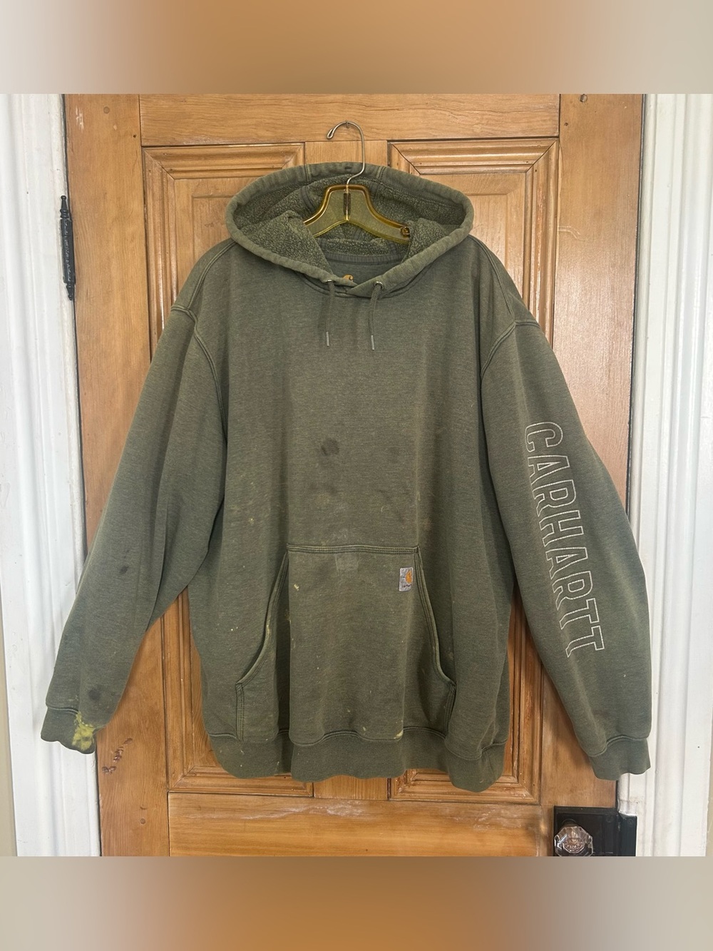 Vtg Carhartt K288 Hoodie Moss Green XL Distressed Y2K Workwear Thrashed Mexico